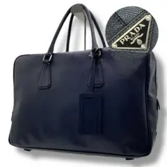 プラダ ビジネスバッグ 三角ロゴ 白タグ 鍵 南京錠付 A4可 メンズ ネイビー