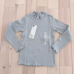 【新品】GU くすみブルー　フリルネック　袖口フリル　 長袖カットソー 110