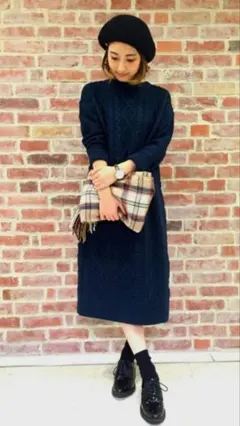 値下げ　ナノユニバース　ネイビー　ニットワンピース