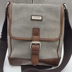 美品　バーバリーブラックレーベル　千鳥格子　ショルダーバッグ　キャンバス　レザー