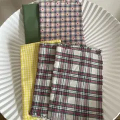 生地セット 5枚 緑・チェック柄・ギンガムチェック