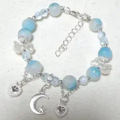 TikTokミリンちゃん ブルーグラデ 星ハートチャーム付きビーズ ブレスレット