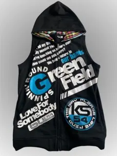 00sフード付きベスト グランジ お兄系 平成ギャル y2k 英字 ベスト