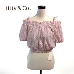 未使用 titty&Co. ♡ドット柄 オフショル 肩リボン トップス ／ピンクのサムネイル