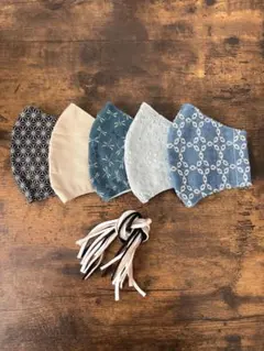 ハンドメイド　マスク　柄違い5枚セット　マスクゴム付き