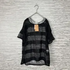 スプリンクル新品タグ付レーストップス総柄タンクセットM黒グレー半袖重ね着春夏用服