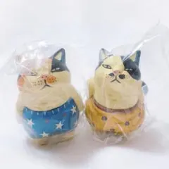 木彫り猫フィギュア しろもふさんのおぱんつ猫 ガチャ ぴったり三毛 ふんばるブチ