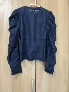 マウジーギャザーデニムブラウス　インディゴ　パフスリーブ　MOUSSY