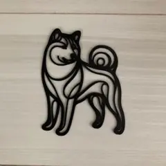 芝犬　ワイヤーアート風 レリーフ ブラック