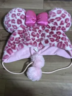 ディズニー ピンク ヒョウ柄 ファンキャップ リボン付き