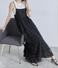 each ジャガードフリンジキャミワンピ　ブラック　キャミワンピ　Mサイズ