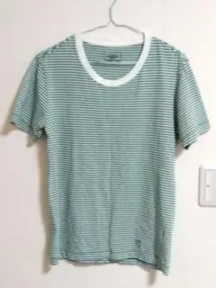 【コムサ・イズム】緑と白のストライプ 半袖Tシャツ　ルームウェア