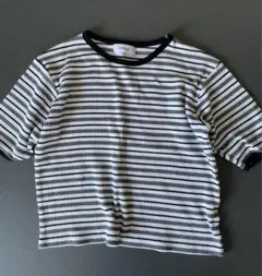 ボーダー　半袖　カットソー　Tシャツ　リブ　ホワイト　ブラックのサムネイル