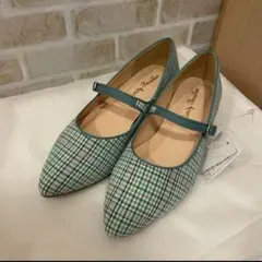 ストラップパンプス チェック グリーン