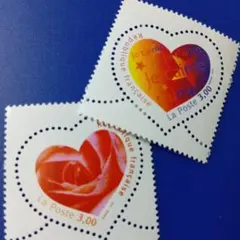 8784 外国切手 フランス 2003年 バレンタイン ハート型切手 2種完