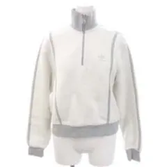 adidas モコモコ ハーフジップ ボア トレーナー ホワイト グレー