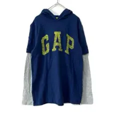 ギャップキッズ 重ね着風カットソー ビッグロゴ フード付き 薄手 160