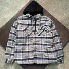 7AS8 フランネルジャケット　パーカーレイヤード風　3L グレー　チェック古着