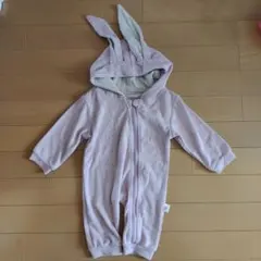 ウサギ耳付きロンパース 66サイズ 薄いピンク