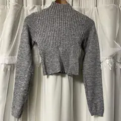 冬服 グレー ハイネック リブ編み セーター