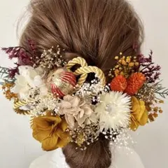 【残り3点】N ヘッドドレス 髪飾り 成人式 振袖 卒業式 袴 オレンジ 黄色