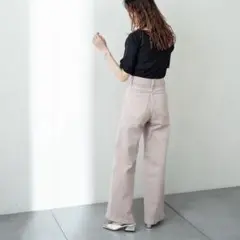 薄いピンク ブーツカットデニム　ワイドパンツ ハイウエスト　✳︎ mystic