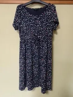 Talbots XL ネイビー 星柄 半袖ワンピース