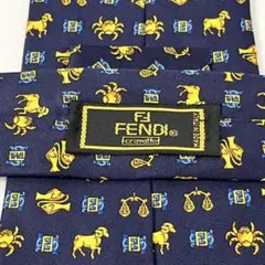 ✨フェンディ✨ ネクタイ 星座柄 ズッカ FFロゴ 総柄 イタリア製 紺 黄
