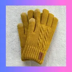 極暖 ニット 手袋 男女兼用 メンズ レディース5本指 冬 冷え性 イエロー
