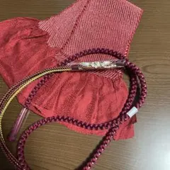 帯締めと帯揚げのセット　えんじ色　中抜き　絞り　正絹　振袖