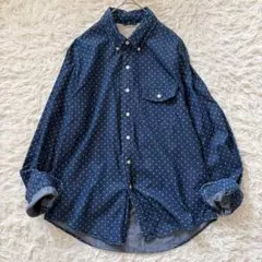 BACK NUMBER　ドット柄長袖コットンシャツ　L　インディゴ◆A2308のサムネイル