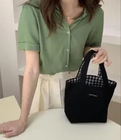 新品未使用　ギンガムチェック ミニトートバッグ　リバーシブル