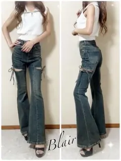 カットアウトリボンデニムパンツ