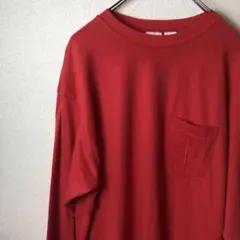 カットソー 長袖シャツ ポケット付き オーバーサイズ レッド Lのサムネイル