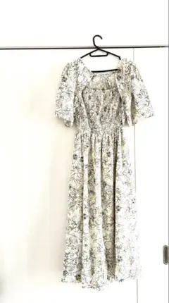 花柄 半袖 ロングワンピース シャーリング