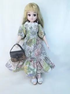 花柄ワンピースセット＊リカちゃん＊22cmドール用＊バッグ・サンダル・ピアス付き