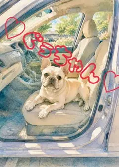 《一点限り》フレンチブルドッグ 車 犬 水彩画