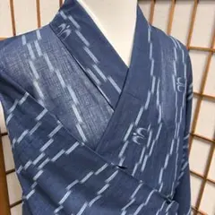 ★09）美品　夏物　夏着物　小紋　小千谷ちぢみ風　ほぼ麻　青　身丈162㎝ ☆09）美品 夏物 夏着物 小紋 小千谷ちぢみ風 ほぼ麻 青 身丈162