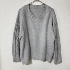 て*る様 レディース　セーター　ニット　長袖　Ｖネック　グレー　L