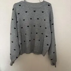 グレー ハート柄 ニットセーター Fサイズ