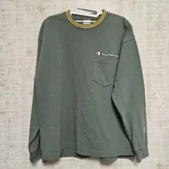 Champion グリーン 長袖カットソー ポケット付き