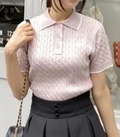 INGNI 胸刺繍　半袖 ポロニット　ケーブルニット　ピンクのサムネイル