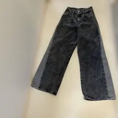 グレー ワイドレッグデニム パンツ