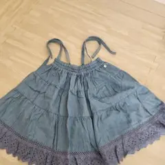 プティマイン　デニムブルー フリル付きノースリーブワンピース