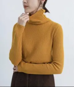 セレクトモカ リブタートルニット イエロー マスタード