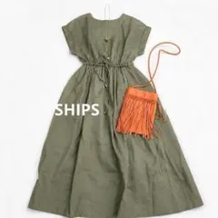 美品 SHIPS シップス リネン テレデランドロストワンピース ブルー