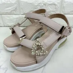 美品 プラスダイアナ ビジュー バックル サンダル 厚底 ピンク 22.5cm