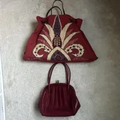 赤色刺繍トートバッグ　和装バック　２つセット