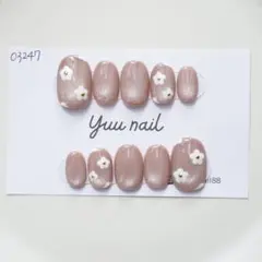 ネイルチップ　マグネットネイル　ピンクベージュ　お花　手書き　推し活　ニュアンス