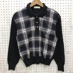 トラッド　プレッピー古着　courreges チェック切替　ニットセーターのサムネイル